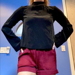 Professional Mock Neck Black Blouse